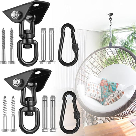 Hammock Hanging Kit, 2 Pack Hanging Chair Hardware 360°Rotating Hammock Hooks Heavy Duty, Hammock Chair Hanging Kit & Swing Ceiling Hook Snap for Hammock Chair Stand,Seat,Yoga,Gym, 1000 lb Capacity