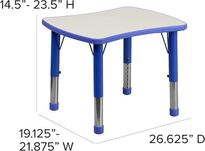 Flash Furniture 21.875''W x 26.625''L Rectangular Blue Plastic Height Adjustable Activity Table with Grey Top