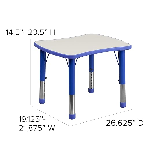 EMMA + OLIVER 21.875x26.625 Blue Plastic Height Adjustable Activity Table