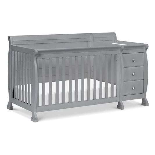Davinci Kalani 4-in-1 Convertible Crib & Changer Combo, Gray | GREENGUARD Gold Certified, Converts to Toddler Bed, Daybed & Full-Size Bed, 4 Adjustable Mattress Heights, Easy to Assemble
