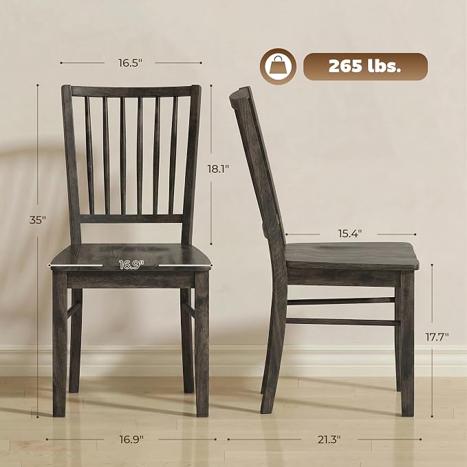 HOMCOM Farmhouse Dining Chairs Set of 2, Ergonomic Solid Wood Armless Kitchen Chairs with Rubberwood Legs for Dining Room, Kitchen, Charcoal Gray