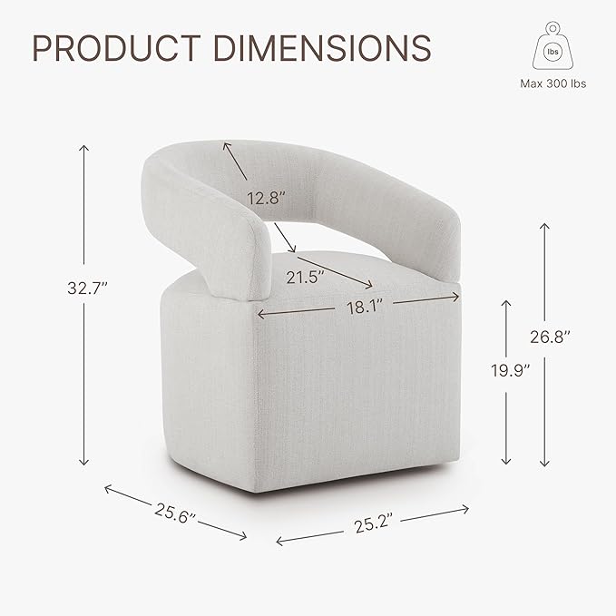 KISLOT Upholstered Dining Chairs with Casters Modern Barrel Side Armchair with Rollers for Diningroom Bedroom Livingroom Reading Room,Milk,1PCS