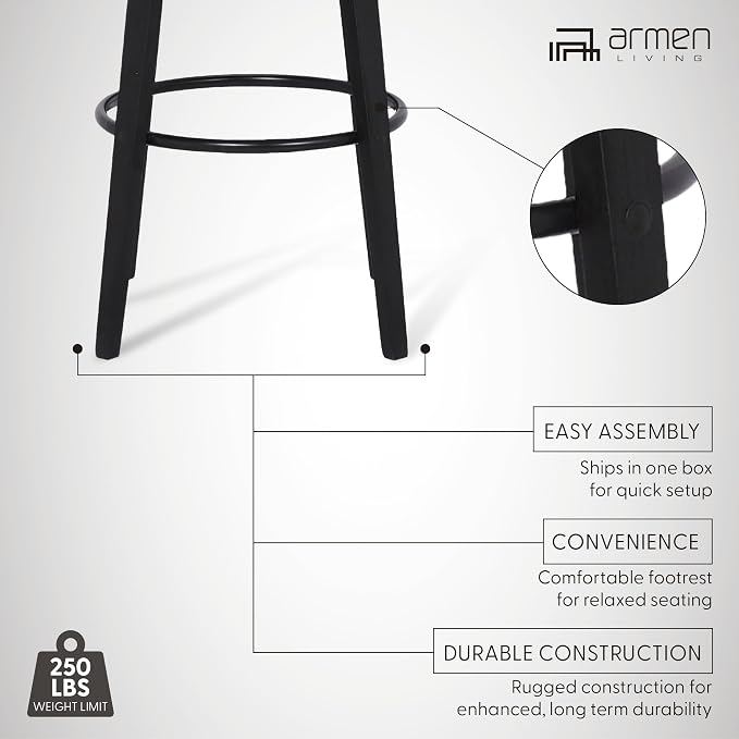 Armen Living Sonia 30" Bar Height Swivel Gray Faux Leather and Black Wood Bar Stool