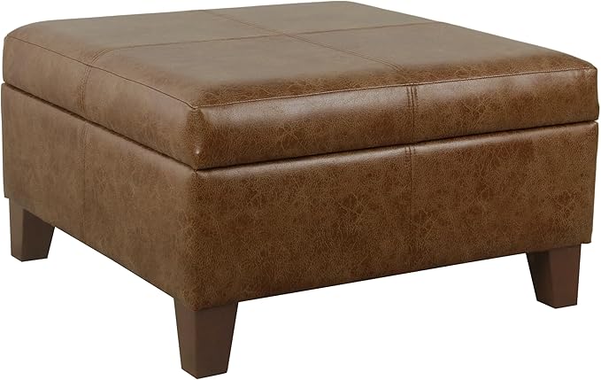 HomePop 28" Faux Leather Square Storage Ottoman - Brown
