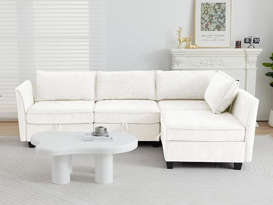 ORRD Corner Modular Sectional Sofa Set, Convertible L Shaped Couch with Storage, 4 Seater Sofa Modular for Living Room, Office (Beige)