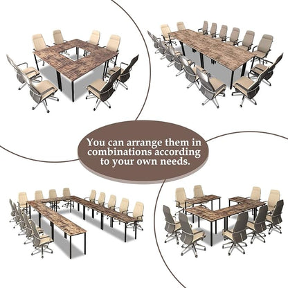 Bonzy Home Conference Tables 18ft Office Computer Desk for Meeting Room Study Writing Printer Table Meeting Seminar Table for 20 People Rustic Vintage Brown 8PCS 220.4"x47.2"x29.5"