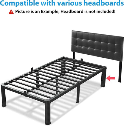 VIPSHOW 14 Inch Twin Size Bed Frame, 3500Lbs Heavy Duty Metal Platform with Round Corner Legs Mattress Slide Stopper, Steel Slat Support No Box Spring Needed, Noise Free, Non-Slip, Easy Assembly