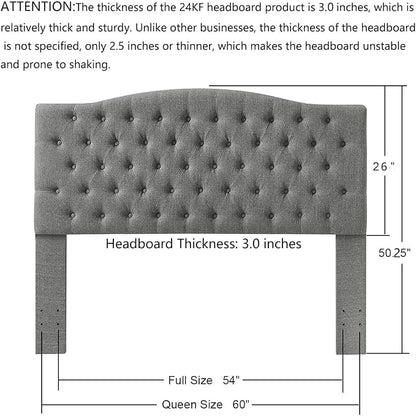 24KF Upholstered Tufted Button Linen Fabric Headboard,Comfortable Fashional Headboard Queen/Full Size,Granite