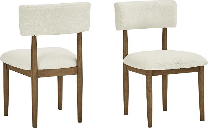 Roundhill Furniture Ellis Boucle Upholstered Dining Chairs, Set of 2, White/Natural Oak