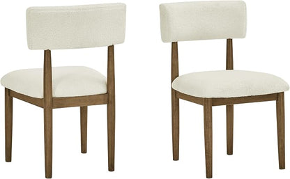 Roundhill Furniture Ellis Boucle Upholstered Dining Chairs, Set of 2, White/Natural Oak