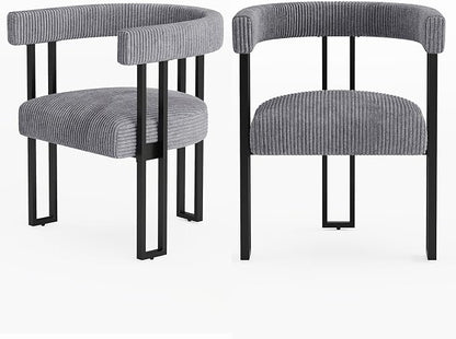 VIRRMO Boucle Dining Chair Set of 2 Corduroy Upholstered Dining Room Chairs Kitchen Chairs with Metal Legs Mid Century Modern Chair for Dining Room, Kitchen (Gray, 2)