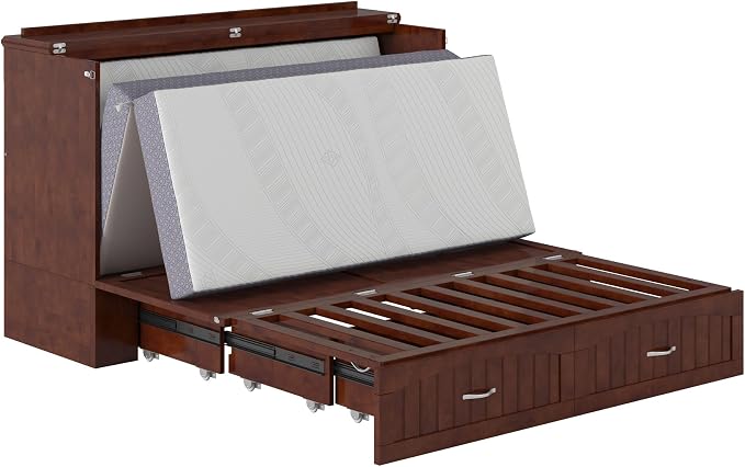 AFI, Southampton Murphy Bed Chest Queen with 6" Mattress, Storage Drawer & Built-in USB Charger, Walnut