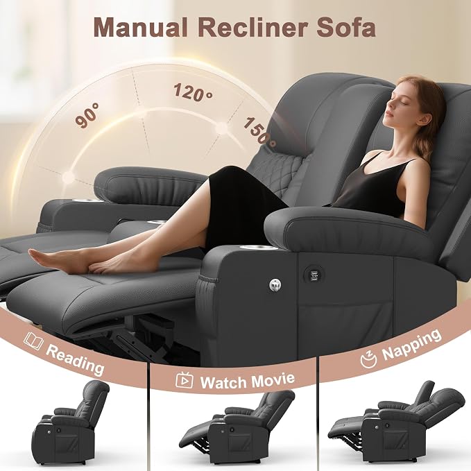 YONISEE Living Room Furniture Set, Loveseat Recliner 2 Seater and 360° Swivel Recliner Chair with Massage, Luxury Reclining Sofa 2PC Set for Living Room (2+1, Dark Gray)