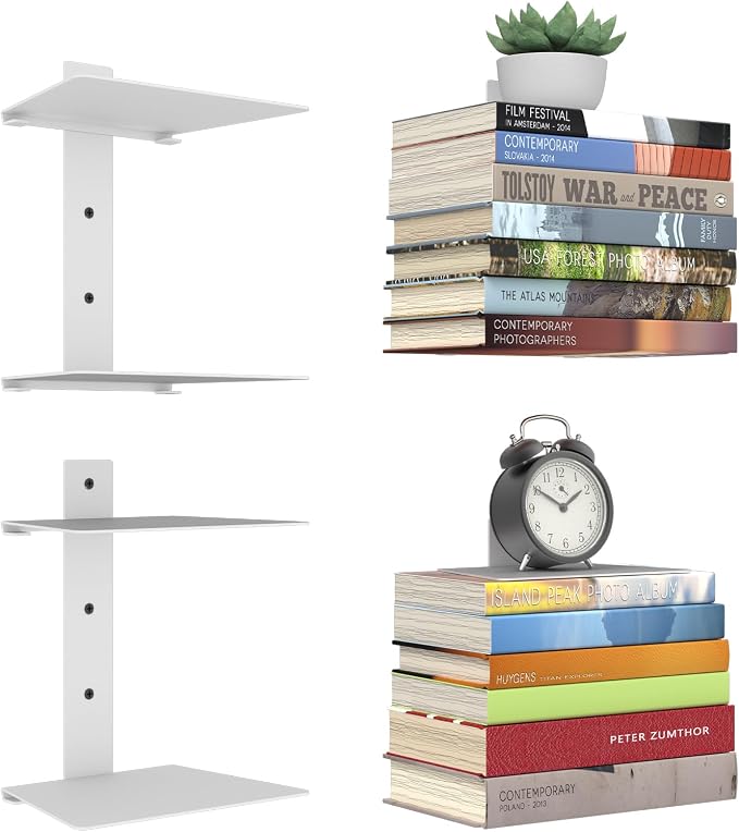 Mefirt Invisible Floating Bookshelves for Wall, 4 Tier Vertical Spine Book Tower, Heavy Duty Floating Book Shelves Metal Book Organizers for Home Office, 2 Pack(White)
