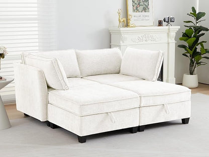 ORRD Sleeper Modular Sectional Sofa Set, Convertible Couch Bed with Storage, 4 Seater and 2 Armrestes Sofa Modular for Living Room, Office (Beige)