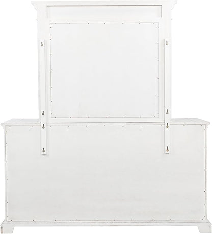 Coaster Home Furnishings - McKinney - Poplar Wood - 6-Drawer Dresser with 50-Inch Rectangular Mirror, Traditional Style, Jewelry Tray, and Antique Bronze Hardware - Bedroom - Vintage White - 215873M