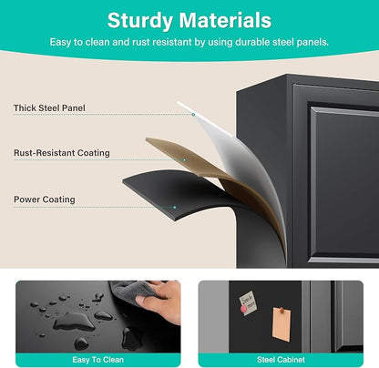 SISESOL 67" Tall Narrow Storage Cabinet with 2 Door and 7 Shelves,Slim Kitchen Pantry Cabinet,Black Metal Bathroom Cabinets,Large Cupboard for Home,Kitchen,Laundry,Bathroom