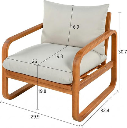VilroCaz Acacia Wood 4-Piece Patio Conversation Set, All Weather Sectional Sofa Set w/ 2 Chairs, Loveseat & Table, Outdoor Furniture Set with Woven Rope Accents and Cushions for Backyard Pool