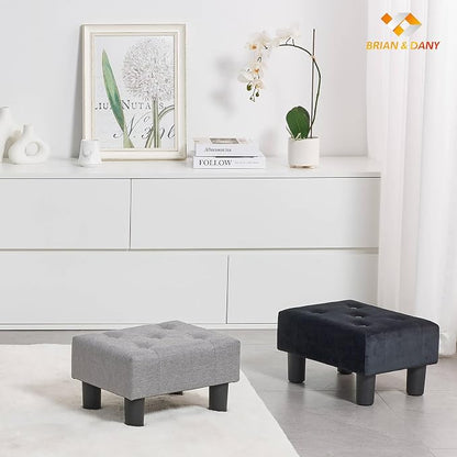 BRIAN & DANY Small Foot Stool, Linen Foot Stools with Legs, Stable Small Footstool for Living Room, Light Gray