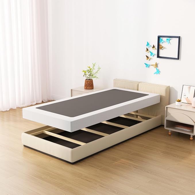 Upcanso Twin Box Spring Bed Base 6 Inch, Low Profile Metal Boxspring Twin with Fabric Cover, 2000 Lbs Max Weight Capacity Mattress Foundation, Noise-Free, Easy Assembly