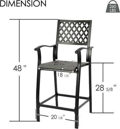 Kozyard Outdoor Counter Height Bar Stools Set of 2, Patio Bar Chairs with Wrought Iron Frame & Textilene Fabric, Outdoor Dining Chairs for Patio, Poolside, Backyard Gray