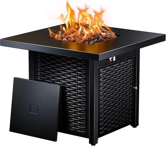 Ciays 32 Inch Propane Fire Pit, CSA-Listed Outdoor Gas Fire Pits 50,000 BTU Steel Fire Pit Table with Lid, Add Warmth and Ambience to Gatherings and Parties On Patio Deck Garden, Black,CIFPT4B