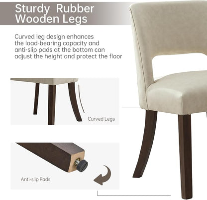 VKNOW Modern Dining Chairs Set of 6 with Rubberwood Legs, Beige | Faux Leather, Curved Back, For family, Kitchen Dining RoomRestaurant Reception Room, No wobble, 80% pre-installed