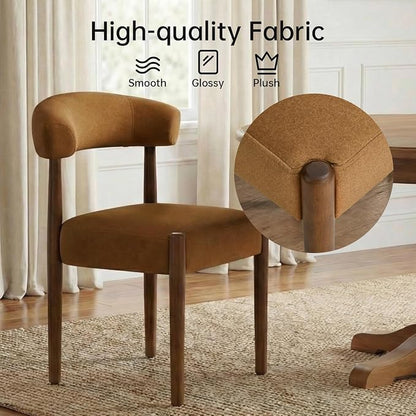 VKNOW Wooden Dining Chairs Set of 2, Modern Upholstered Dining Room Chairs with Walnut Wood Legs and Curved Backrest, Fabric Kitchen Chairs for Farmhouse/Living Room/Dining Room, Orange