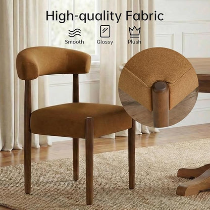 VKNOW Wooden Dining Chairs Set of 4, Modern Upholstered Dining Room Chairs with Walnut Wood Legs and Curved Backrest, Fabric Kitchen Chairs for Dining Room/Living Room, Orange