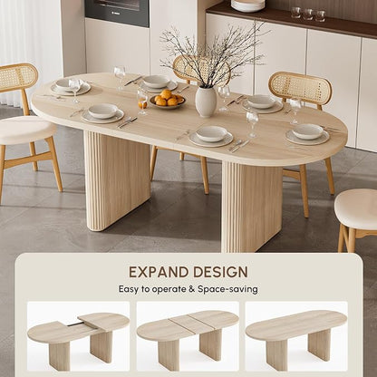 homary Extendable Oval Dining Table 63"-79", Japandi Style Kitchen Table for 4-6 People, Double Pedestal Base, Space-Saving Design for Family Gatherings, Holiday Dinners (Table Only)