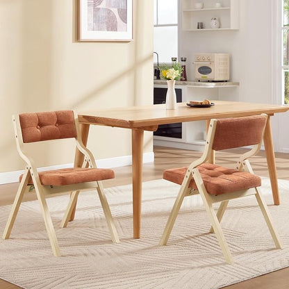 6-Pack Folding Dining Chairs with Cushion,Padded Foldable Dining Chairs,Portable Wooden Folding Chairs with Tufted Buttons Seat for Dining Rooms Kitchen Wedding and Party Indoor Orange