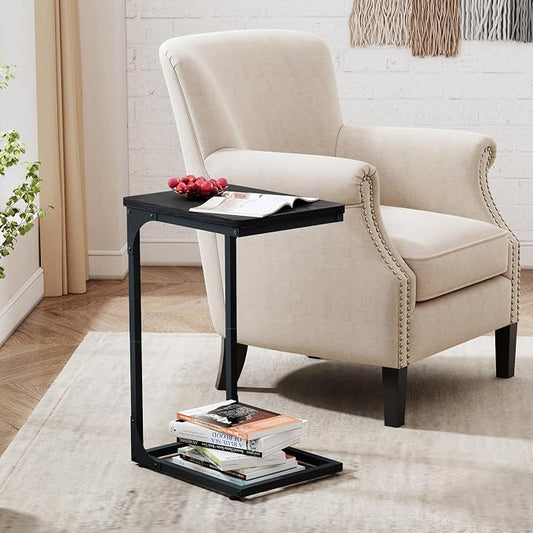 QEEIG C Table Side Table Set of 2 Living Room Sets C Shaped Couch Tray End Tables Modern, Black (017-30B)