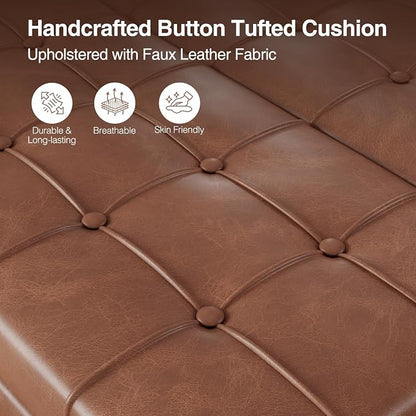FiveWillowise Square Leather Ottoman with Storage, Faux Leather Coffee Table with Lift Top,Large Upholstered Footrest Stool Toy Box Storage Bench for Bedroom Living Room, Brown