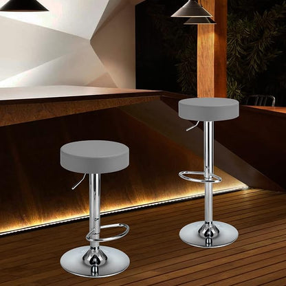Finnhomy Bar Stools Set of 2 Modern PU Leather, Swivel Barstools with Footrest and Backless Round, Counter Height Adjustable Modern Counter stools for Kitchen, Grey