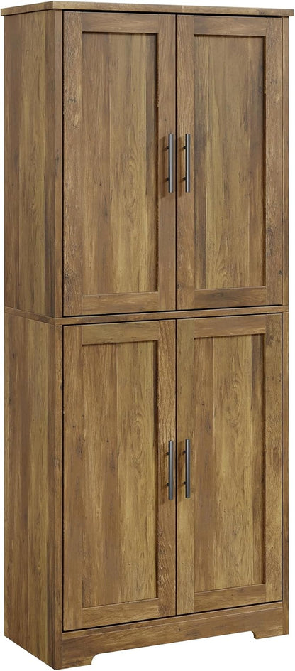 Garvee Modern Tall Pantry Cabinet – Freestanding Kitchen Storage Cupboard with 4 Doors & 3 Adjustable Shelves – Versatile for Living Room, Dining Room, Bathroom, Laundry, Utility – Barnwood Finish