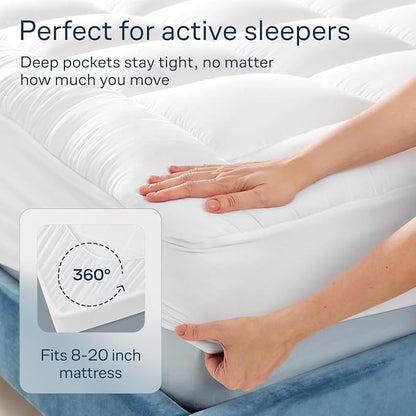 Niagara Sleep Solution Cloud-Like Full Non-Slip Mattress Topper - 100% Cotton Top Mattress Pad for Back Pain Relief - Extra-Grip, Breathable & Naturally Cooling for Hot Sleepers, White
