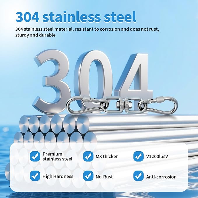 Aheucndg Heavy Duty 1200 lb Capacity Swivel Ring Double Ended Swivel Eye Hook, 304 Stainless Steel 1Pack Swivel Hooks + 2Pack Snap Hook, Easy Installation for Hanging Chair, Hammock, Boxing Bag, Gym
