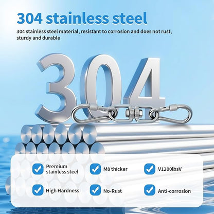 Aheucndg Heavy Duty 1200 lb Capacity Swivel Ring Double Ended Swivel Eye Hook, 304 Stainless Steel 1Pack Swivel Hooks + 2Pack Snap Hook, Easy Installation for Hanging Chair, Hammock, Boxing Bag, Gym