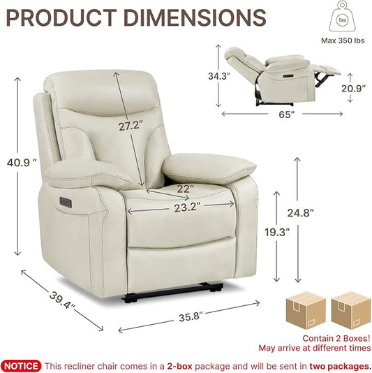 KISLOT Power Recliner Chair Wall Hugger Recliner with Adjustable Headrest and Footrest Dual Motor Electric Faux Leather Reclining Sofa with USB/Type-C Charging for RV Living Room Bedroom