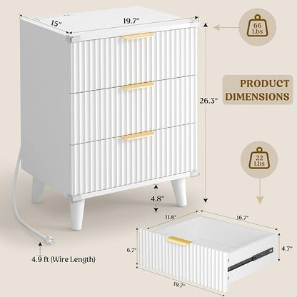 Lulive Modern Dressers and Nightstands Set 4-Piece, 6-Drawer Dresser + 2 Night Stands + 5 Drawers with Charging Station Modern Bedroom Sets Solid Wood Legs White