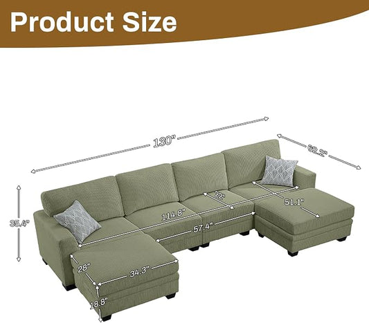 Legend Vansen Oversized Modular Sectional Sofa,6 Seat U Shaped Couch with Ottoman,Corduroy Sofa with Deep Seat,Convertible Large Sectional Couches for Living Room(Olive, U-6)