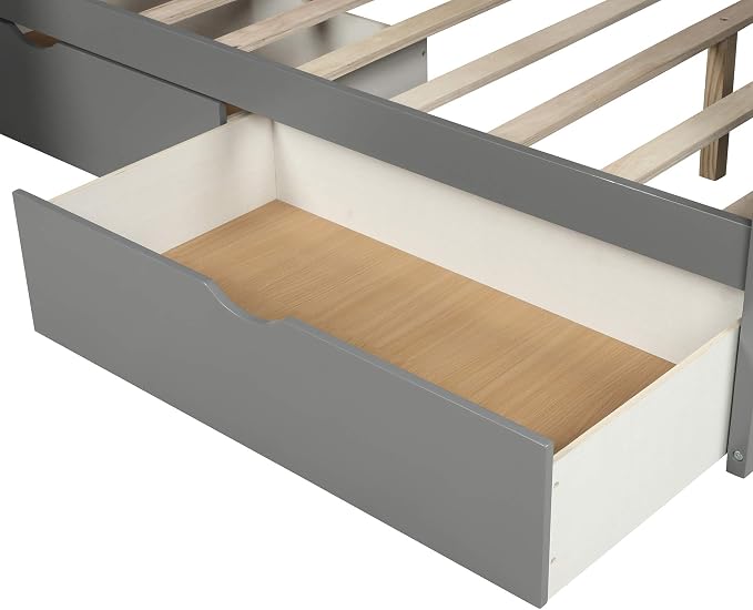 SOFTSEA Twin Over Full Bunk Bed with Storage Drawers Solid Wood Bunk Bed with Stairs and Safety Guardrail