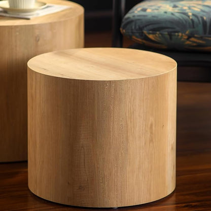 Nesting Round Coffee Table Set of 2, Accent End Table for Small Spaces, Morden Drum Side Table, Wooden Circle Center Table for Living Room, Fully Assembled - Light Oak