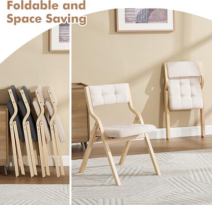 6-Pack Folding Dining Chairs with Cushion,Padded Foldable Dining Chairs,Portable Wooden Folding Chairs for Dining Rooms Kitchen Wedding and Party Indoor Beige