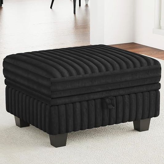 Belffin Corduroy Fabric Ottoman with Storage Ottoman for Modular Sectional Couch Black Couch
