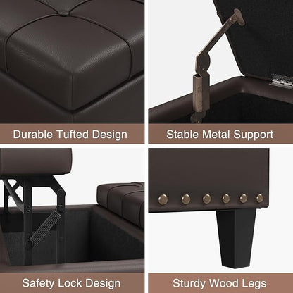 FiveWillowise Square Leather Ottoman with Storage, Faux Leather Coffee Table with Lift Top,Large Upholstered Footrest Stool Toy Box Storage Bench for Bedroom Living Room, Chocolate