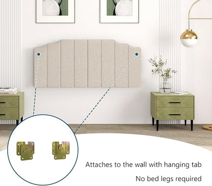 Befurtori Queen Size Headboard Only, Linen Wall Mounted Headboard Queen/Full Size for Adjustable Bed, Modern Vertical Channel Design with Curved Tufted Upholstered Head Board, Beige