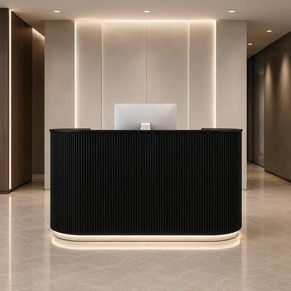 Modern Reception Desk, Reception Desk with Counter for Office and Salon | Power Outlet Lockable Cabinet Keyboard Tray Privacy Panel Cable Grommet Open Storage Storage Cabinet