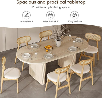 homary Extendable Oval Dining Table 63"-79", Japandi Style Kitchen Table for 4-6 People, Double Pedestal Base, Space-Saving Design for Family Gatherings, Holiday Dinners (Table Only)