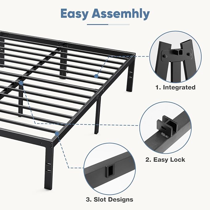 Sweetcrispy Queen Bed Frame - Heavy Duty Metal Platform Bed Frames Queen Size with Storage Space Under Frame, No Box Spring Needed, 14 Inches, Sturdy Steel Slat Support
